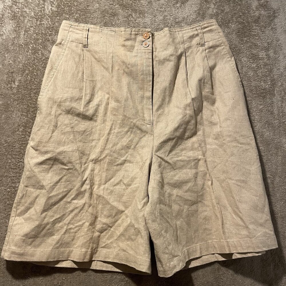 Ashleigh Morgan Sport Shorts Womens Sz 14 Linen High Rise Beige Casual Tan